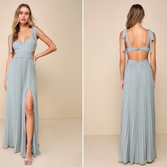 LULU's Prom Wedding Bridesmaid Boho Flowy Romantic Sexy Sage Green Maxi Dress - Picture 1 of 3